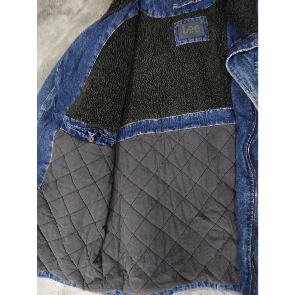 Vintage Lee Sherpa Quilt Lined Oversized Denim Jacket XL - Picture 5 of 7